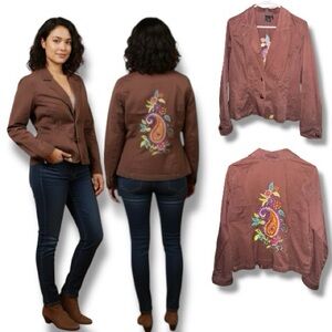 Tco. Blazer Brown Embroidered Paisley Distressed 100 Cotton Jacket Women’s XL
